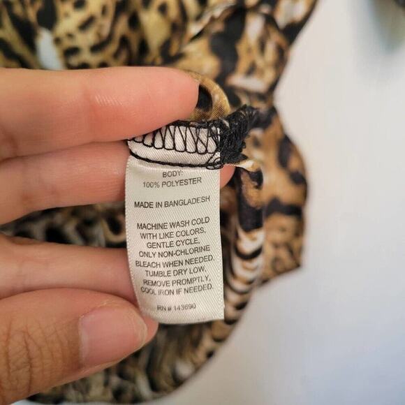 Larry Levine Womens Size L Leopard Print Long Sleeve Waist Tied Dress - Picture 4 of 9